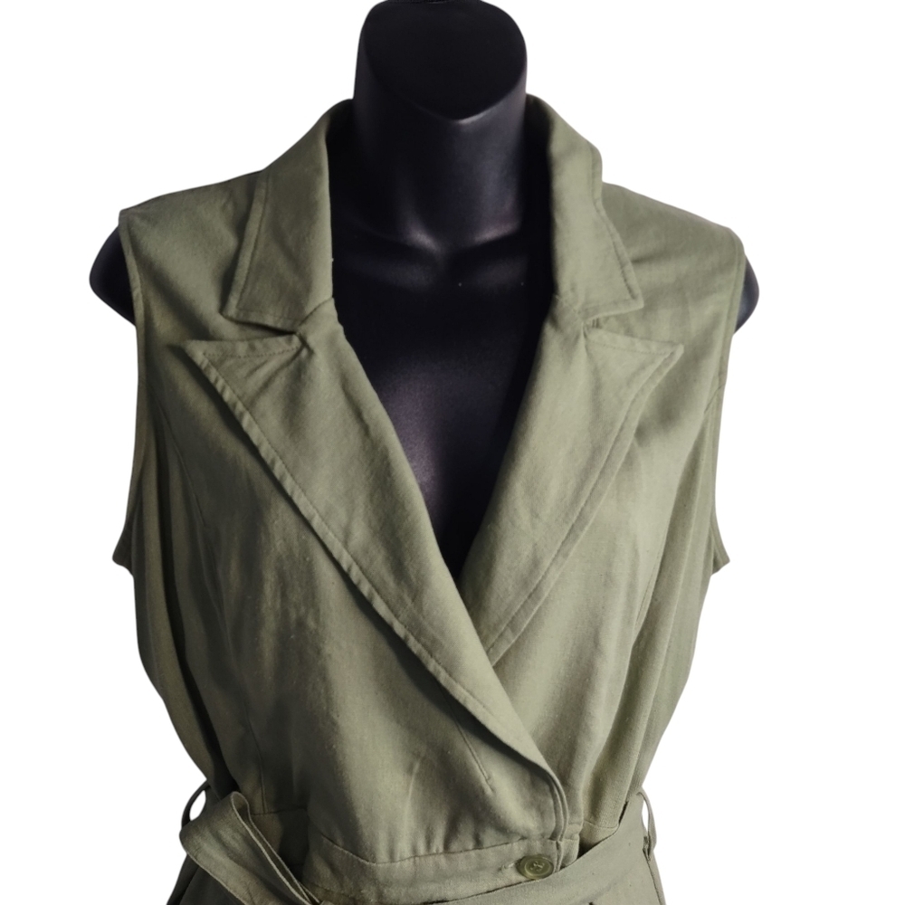 Francesca's Jumpsuit Romper Womens Green Sleeveless Collar V-Neck Linen Sz L NWT - Picture 4 of 9